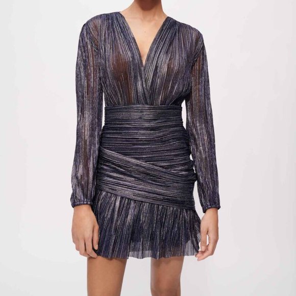 Maje RUNNYLO Blue Glitter Mini Dress - Picture 1 of 4